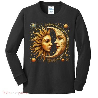 Celestial Moon And Sun Astrology Kids Long Sleeve Shirt