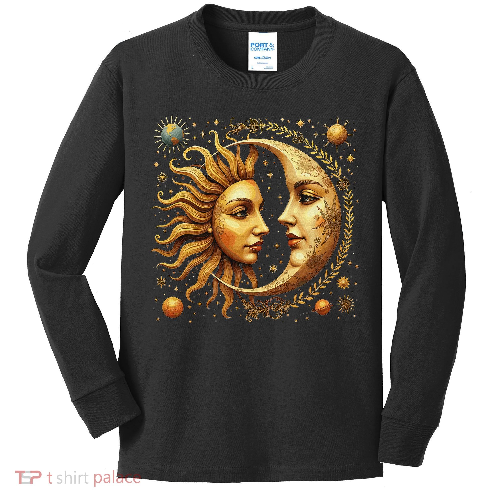 Celestial Moon And Sun Astrology Kids Long Sleeve Shirt