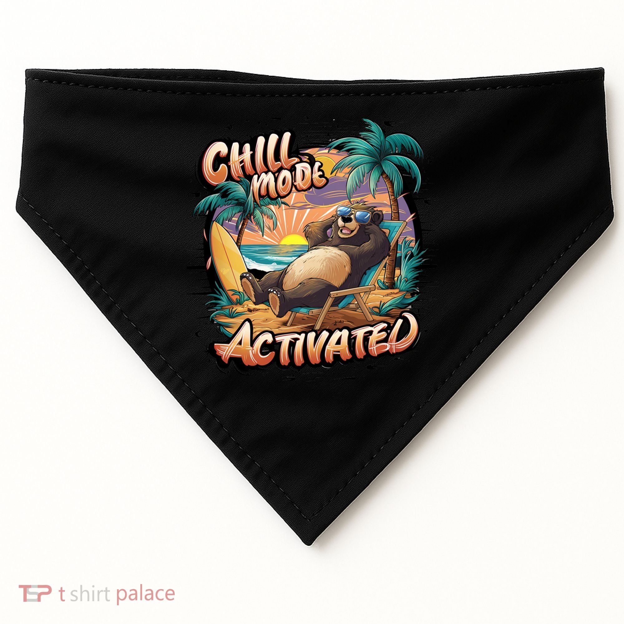 Chill Mode Activated Funny Grizzly Bear Vacay Vibes Only Gift USA-Made Doggie Bandana