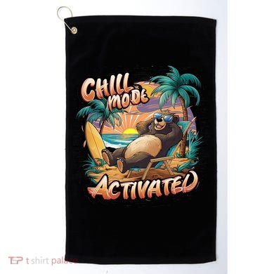 Chill Mode Activated Funny Grizzly Bear Vacay Vibes Only Gift Golf Towel