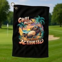 Chill Mode Activated Funny Grizzly Bear Vacay Vibes Only Gift Golf Towel thumb 1