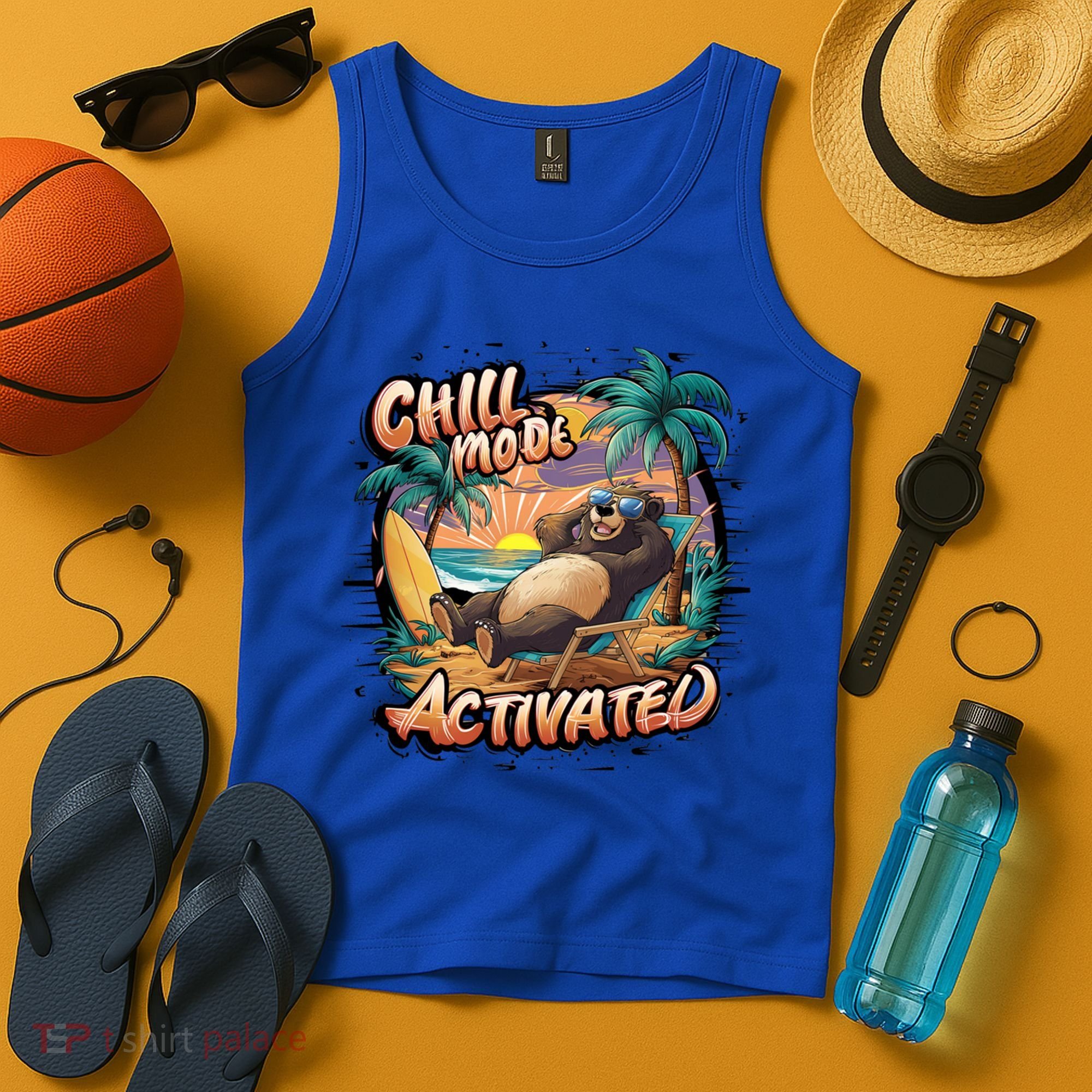 Chill Mode Activated Funny Grizzly Bear Vacay Vibes Only Gift Tank Top