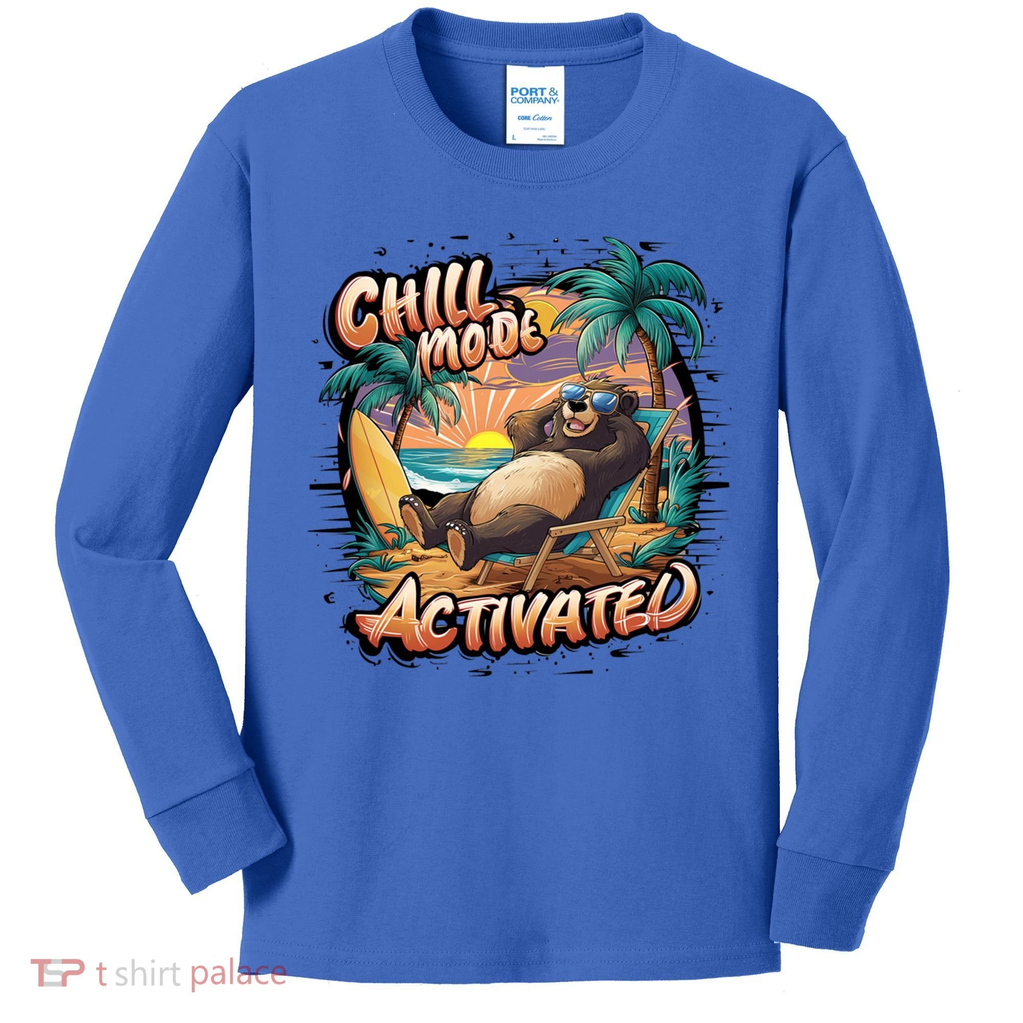 Chill Mode Activated Funny Grizzly Bear Vacay Vibes Only Gift Kids Long Sleeve Shirt
