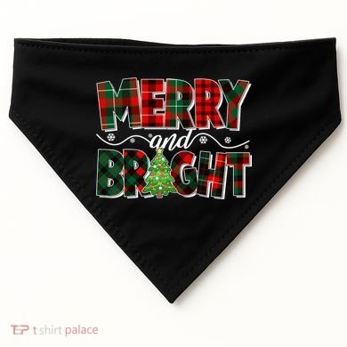Christmas Merry And Bright Red And Green Patterns USA-Made Doggie Bandana