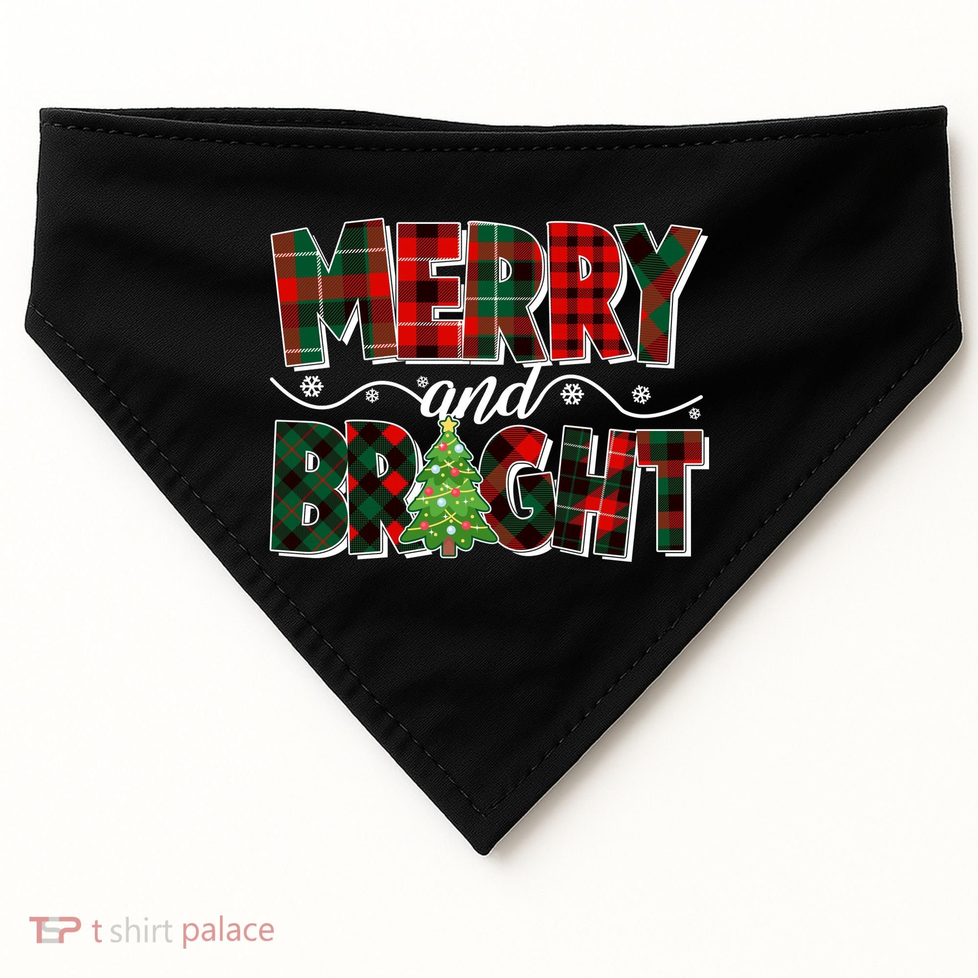 Christmas Merry And Bright Red And Green Patterns USA-Made Doggie Bandana