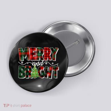 Christmas Merry And Bright Red And Green Patterns Button