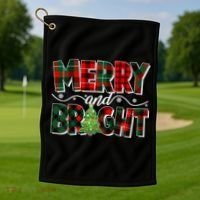 Christmas Merry And Bright Red And Green Patterns Golf Towel thumb 1