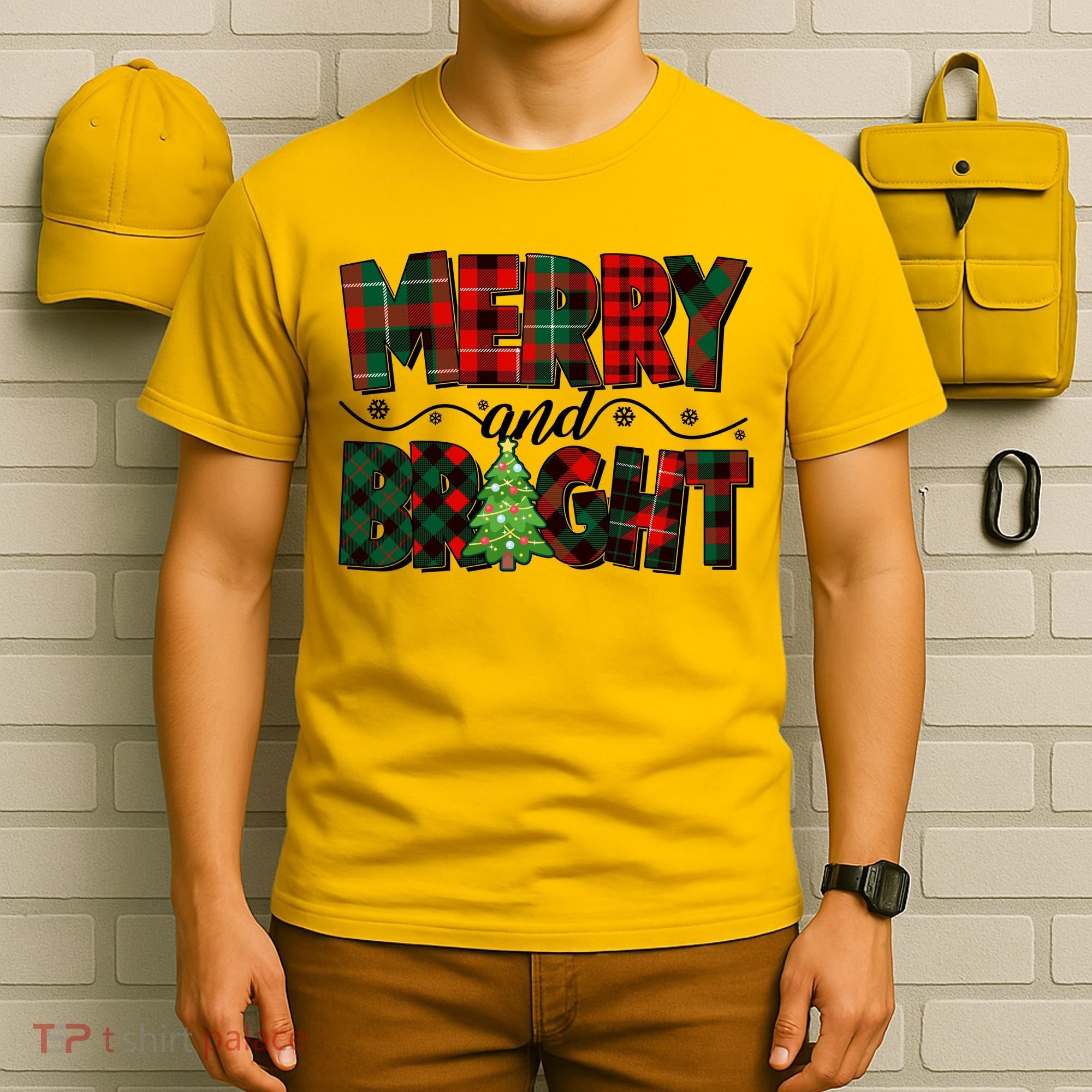 Christmas Merry And Bright Red And Green Patterns T-Shirt