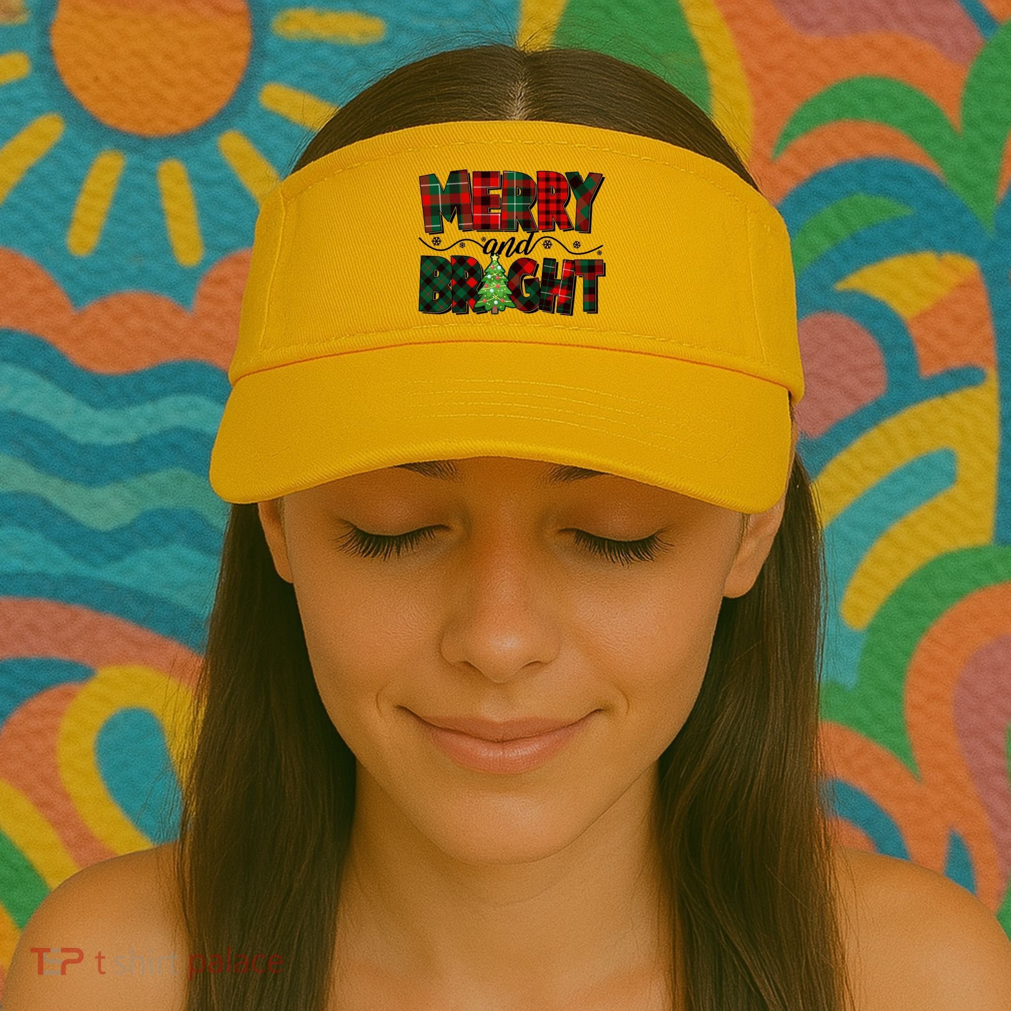 Christmas Merry And Bright Red And Green Patterns Visor