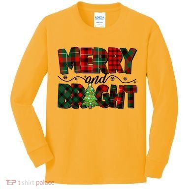 Christmas Merry And Bright Red And Green Patterns Kids Long Sleeve Shirt