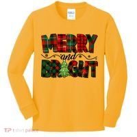 Christmas Merry And Bright Red And Green Patterns Kids Long Sleeve Shirt thumb 0