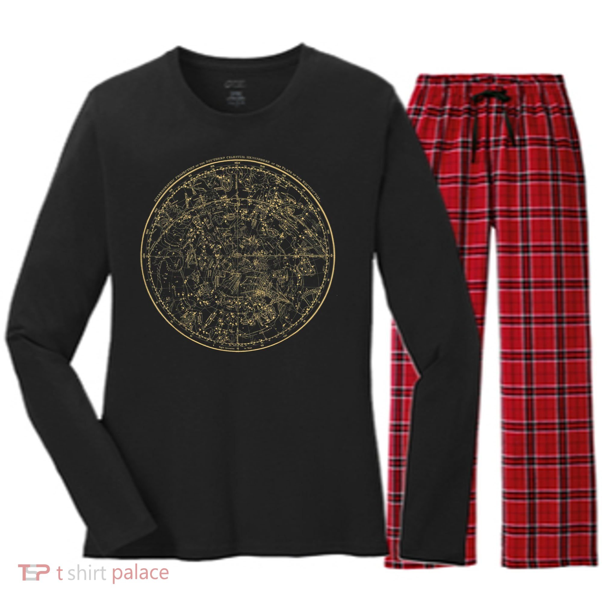 Constellations Map, Astronomy Astrology Mythology Women's Long Sleeve Flannel Pajama Set 