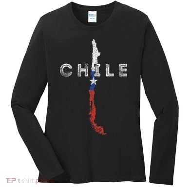 Chilean Map And Flag Distressed Chile Souvenir Women's Long Sleeve Shirt