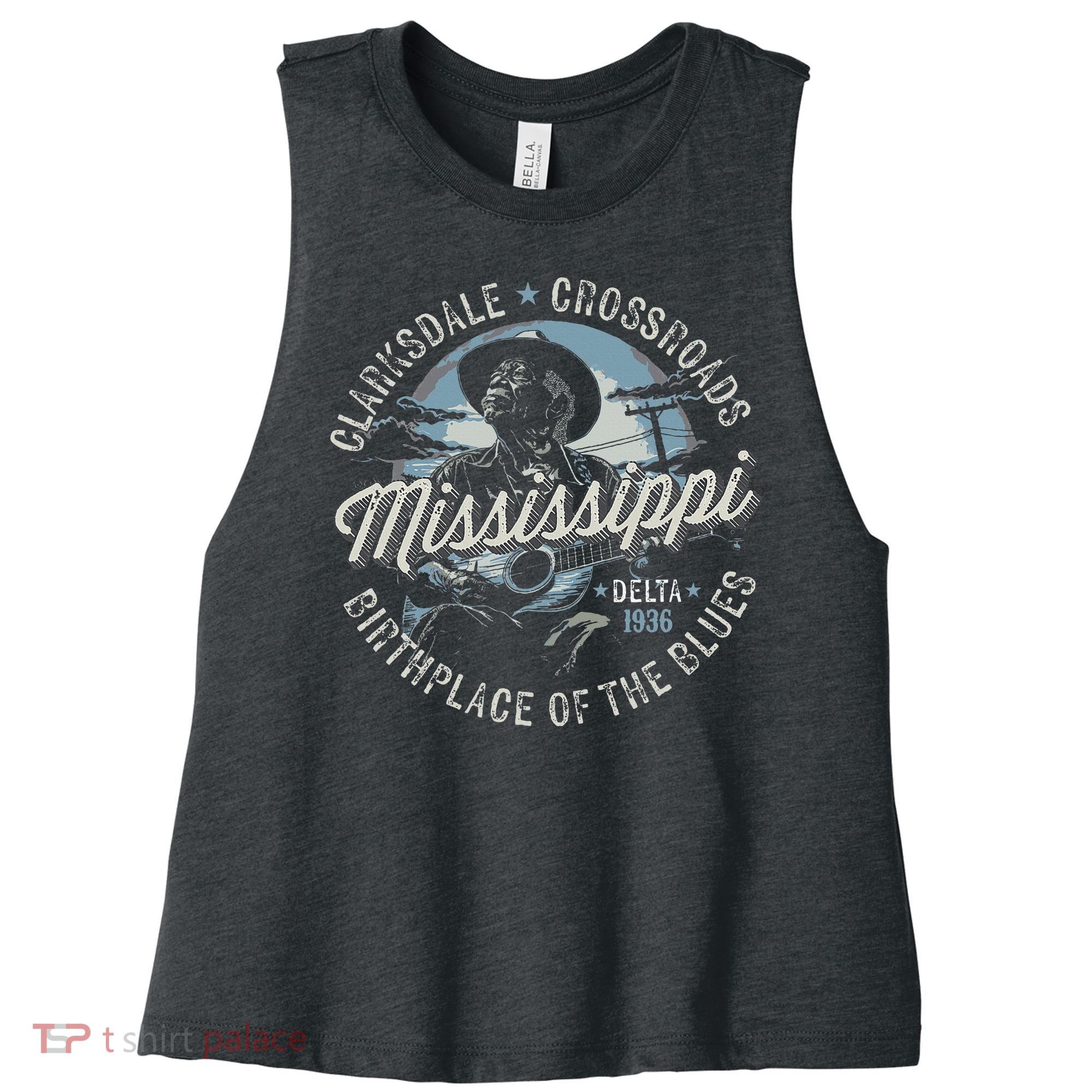Clarksdale Mississippi Birthplace Of The Blues Women's Racerback Cropped Tank