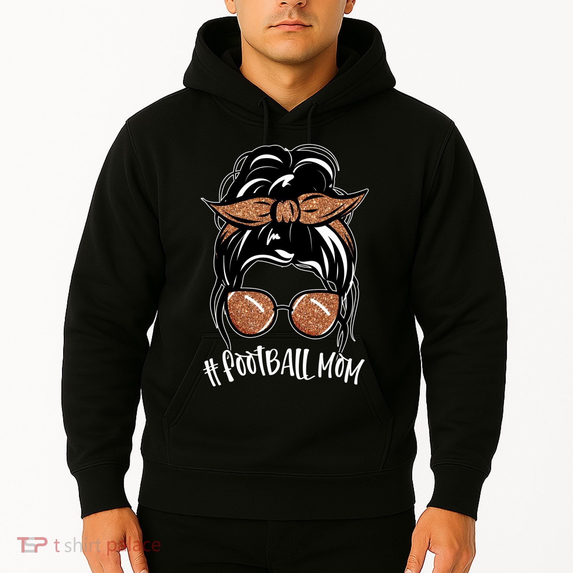 Cute Messy Bun Football Mom Hoodie