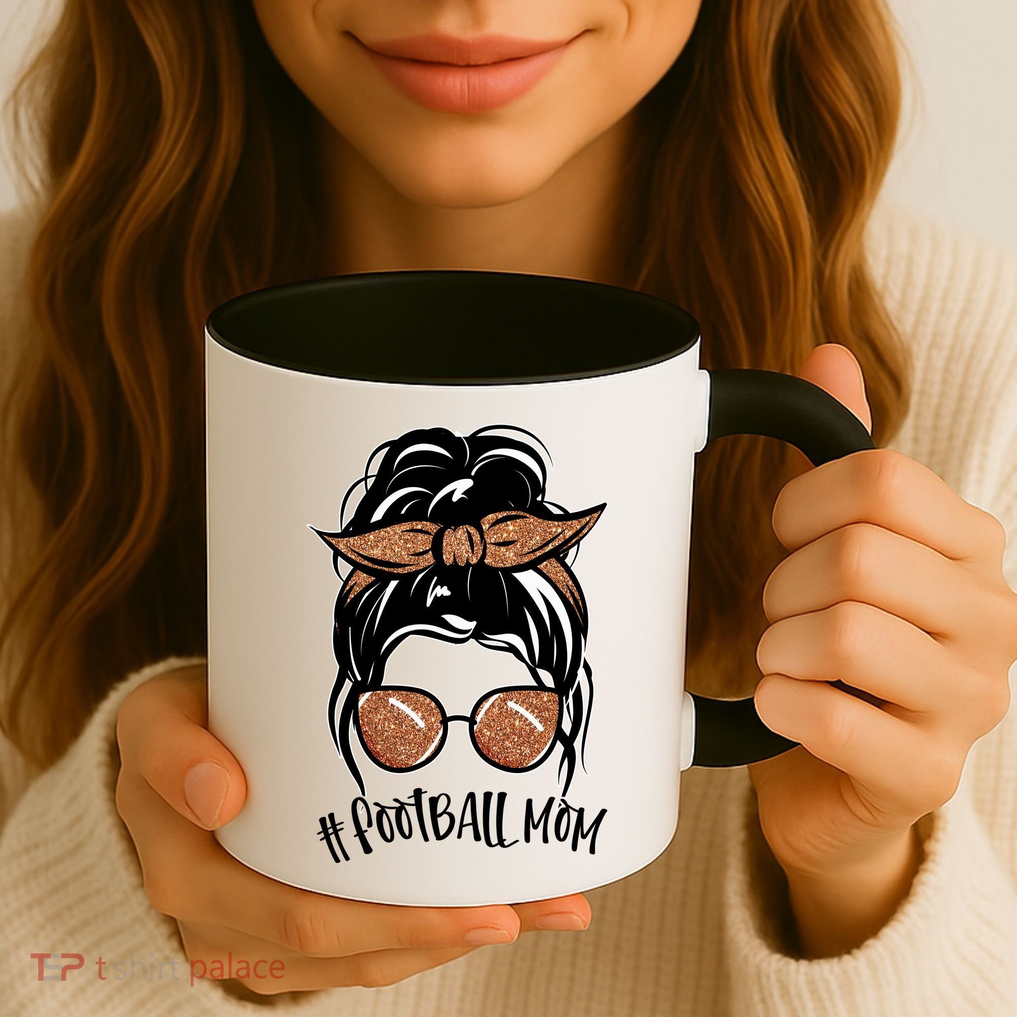 Cute Messy Bun Football Mom Coffee Mug