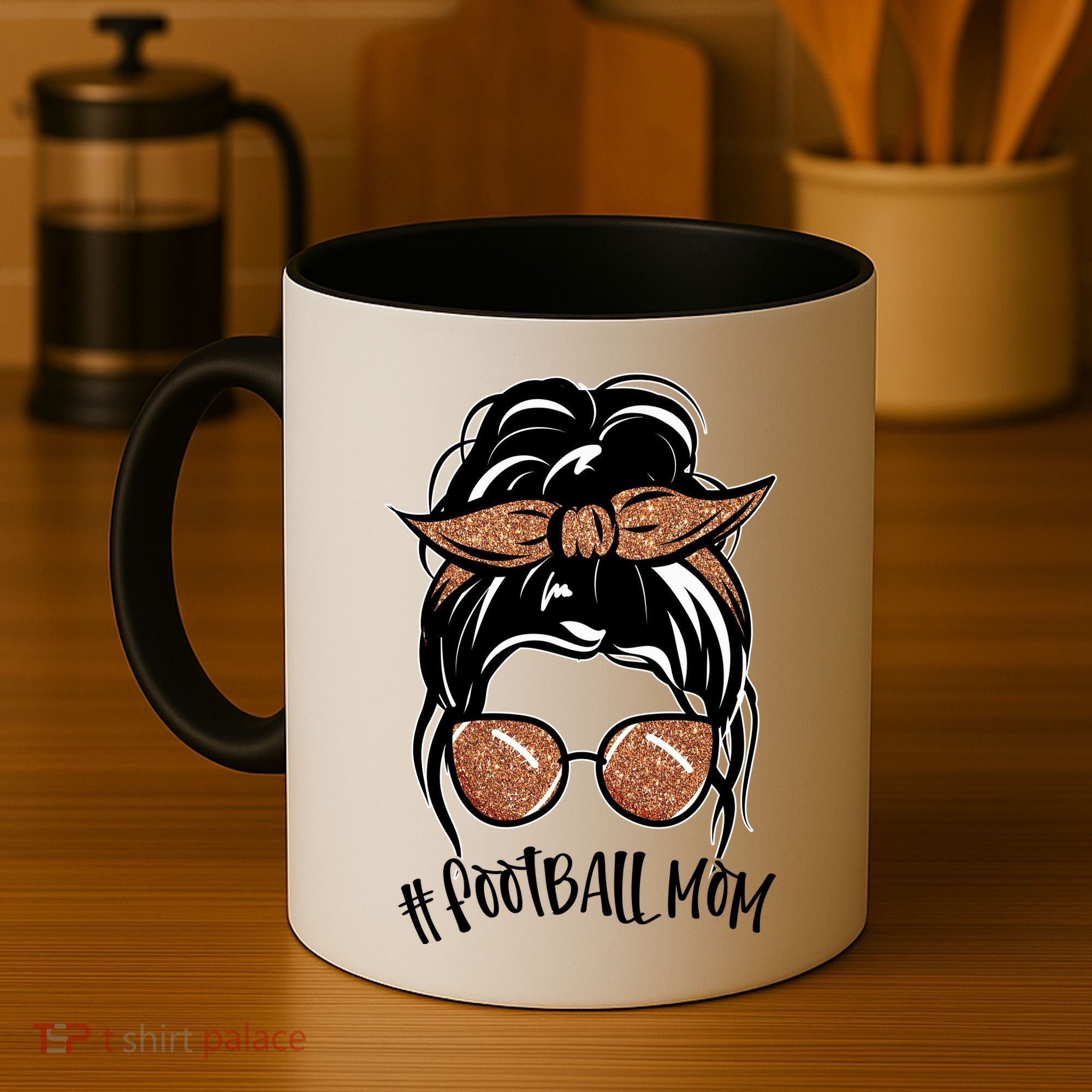 Cute Messy Bun Football Mom Coffee Mug