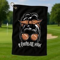 Cute Messy Bun Football Mom Golf Towel thumb 1
