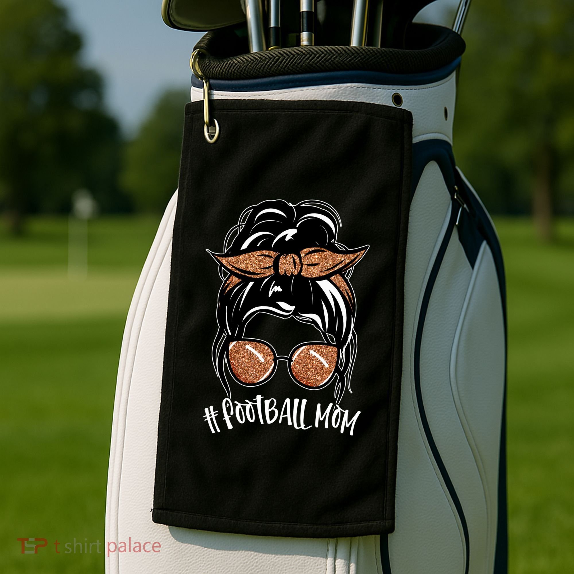 Cute Messy Bun Football Mom Golf Towel