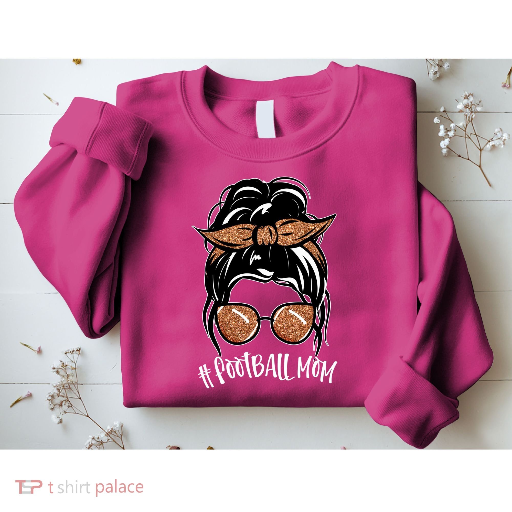 Cute Messy Bun Football Mom Sweatshirt