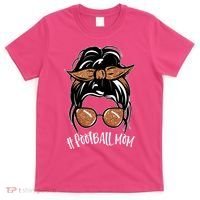 Cute Messy Bun Football Mom T-Shirt thumb 0