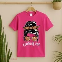 Cute Messy Bun Football Mom T-Shirt thumb 2