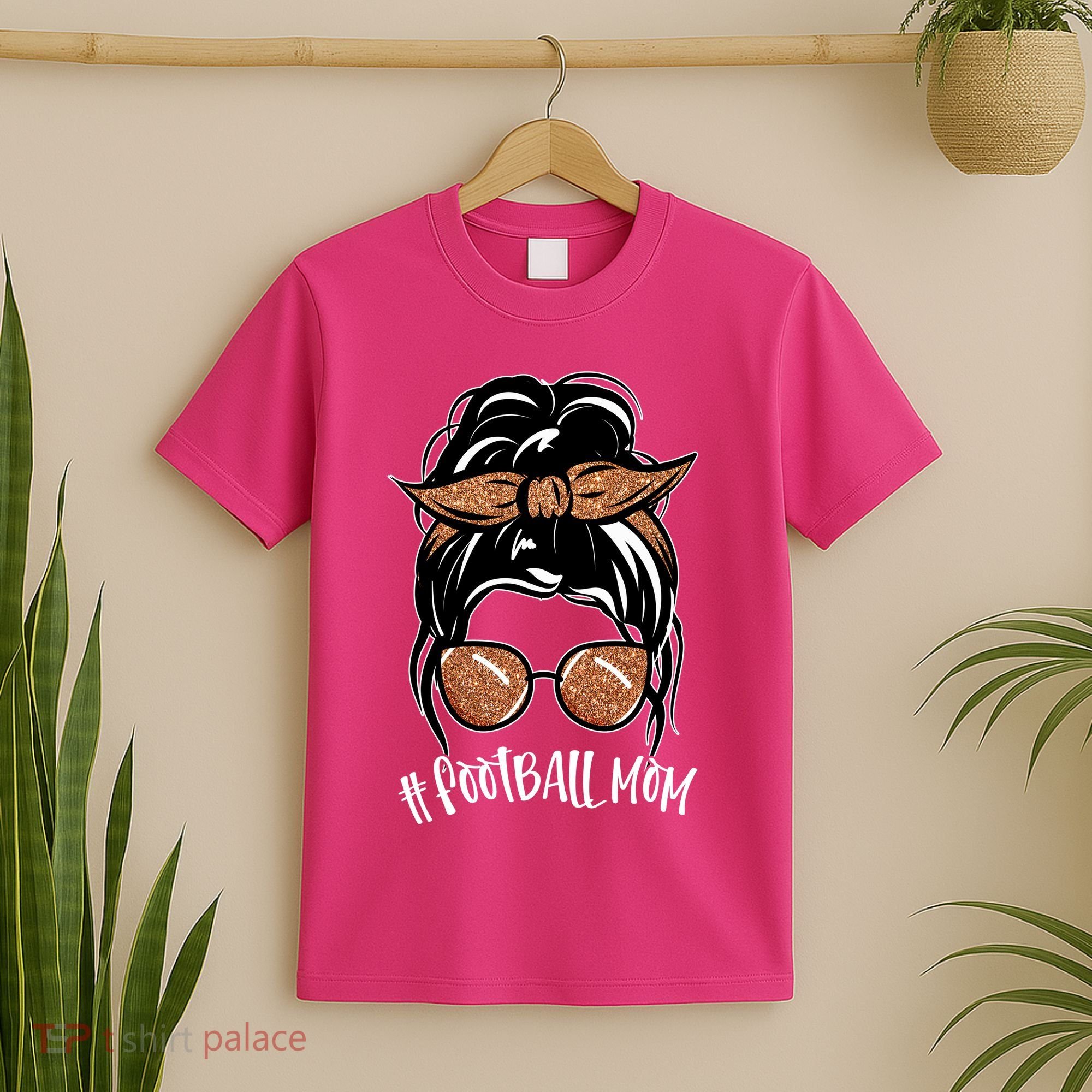 Cute Messy Bun Football Mom T-Shirt