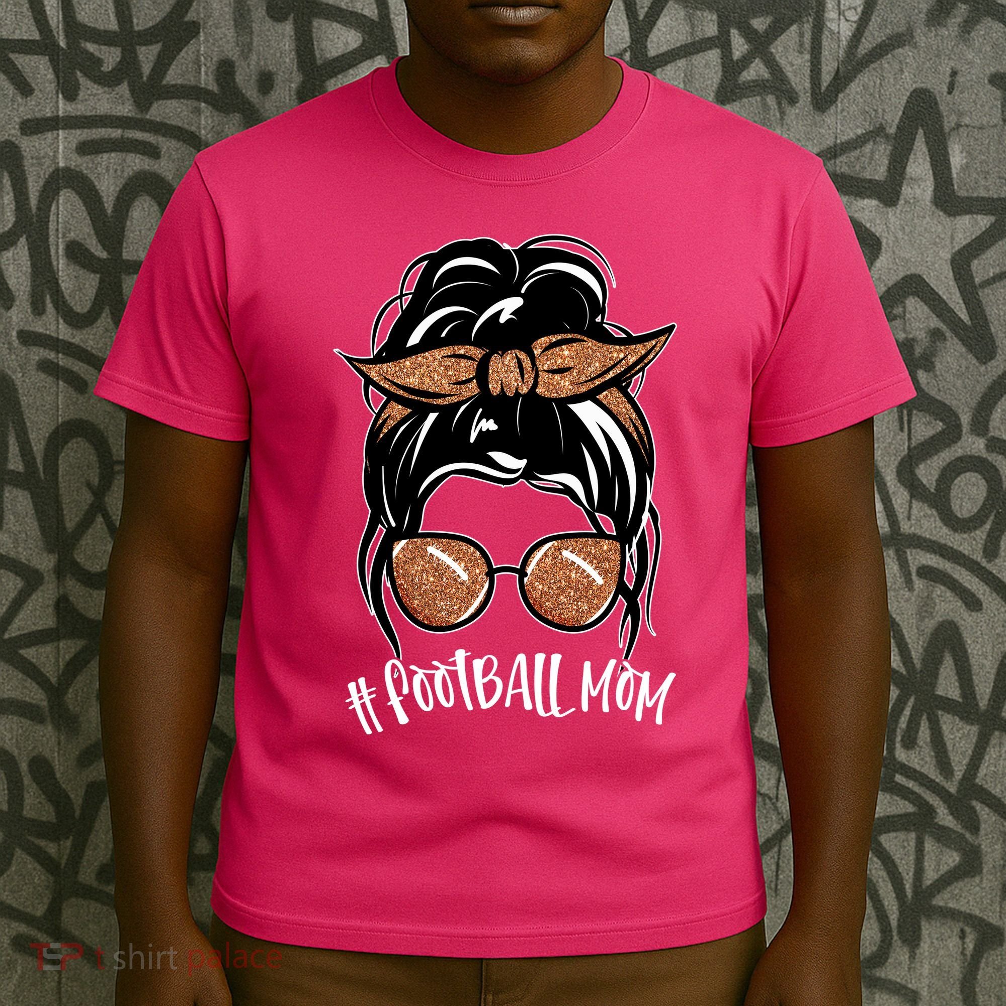 Cute Messy Bun Football Mom T-Shirt