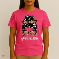 Cute Messy Bun Football Mom T-Shirt thumb 4