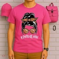 Cute Messy Bun Football Mom T-Shirt thumb 6