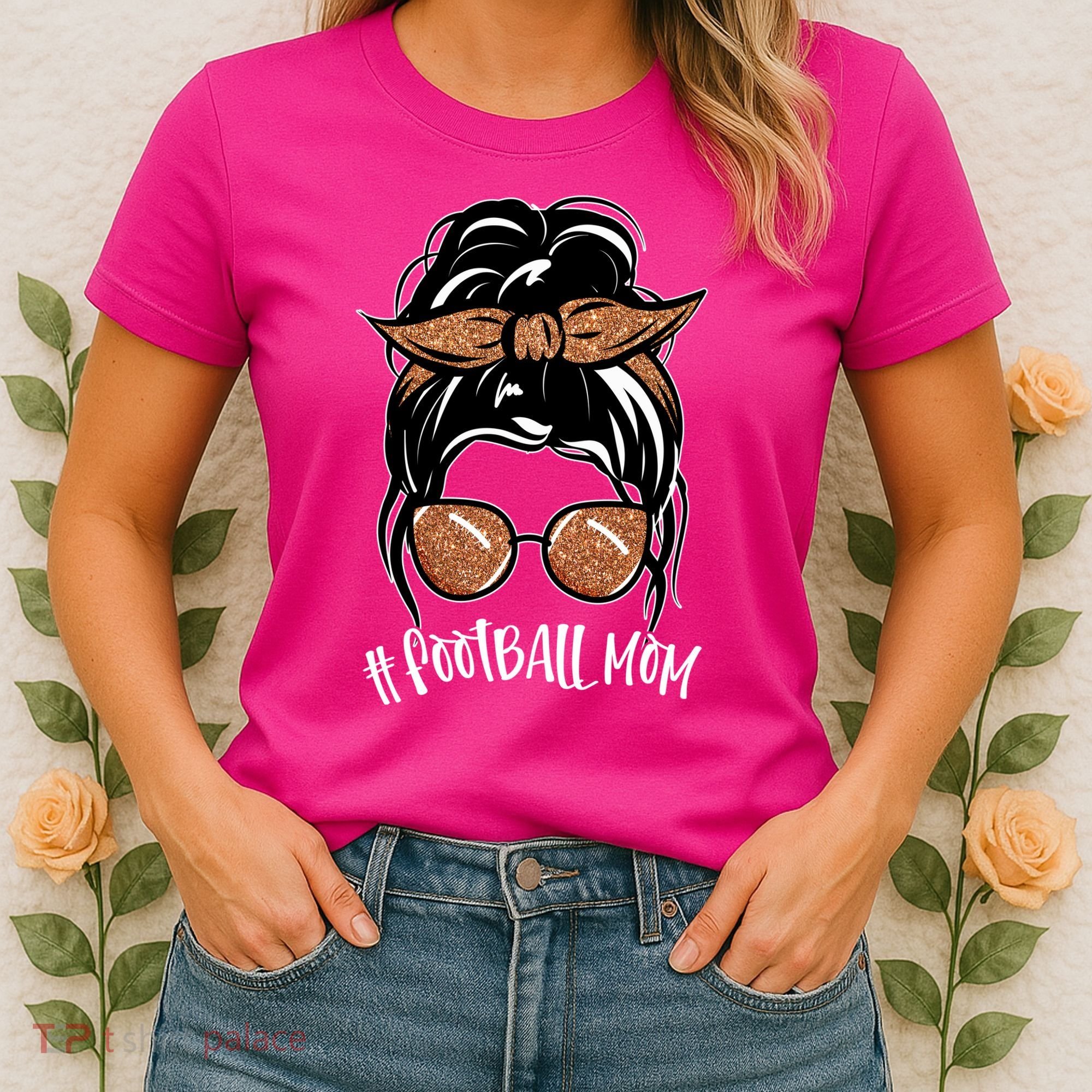 Cute Messy Bun Football Mom Women's T-Shirt
