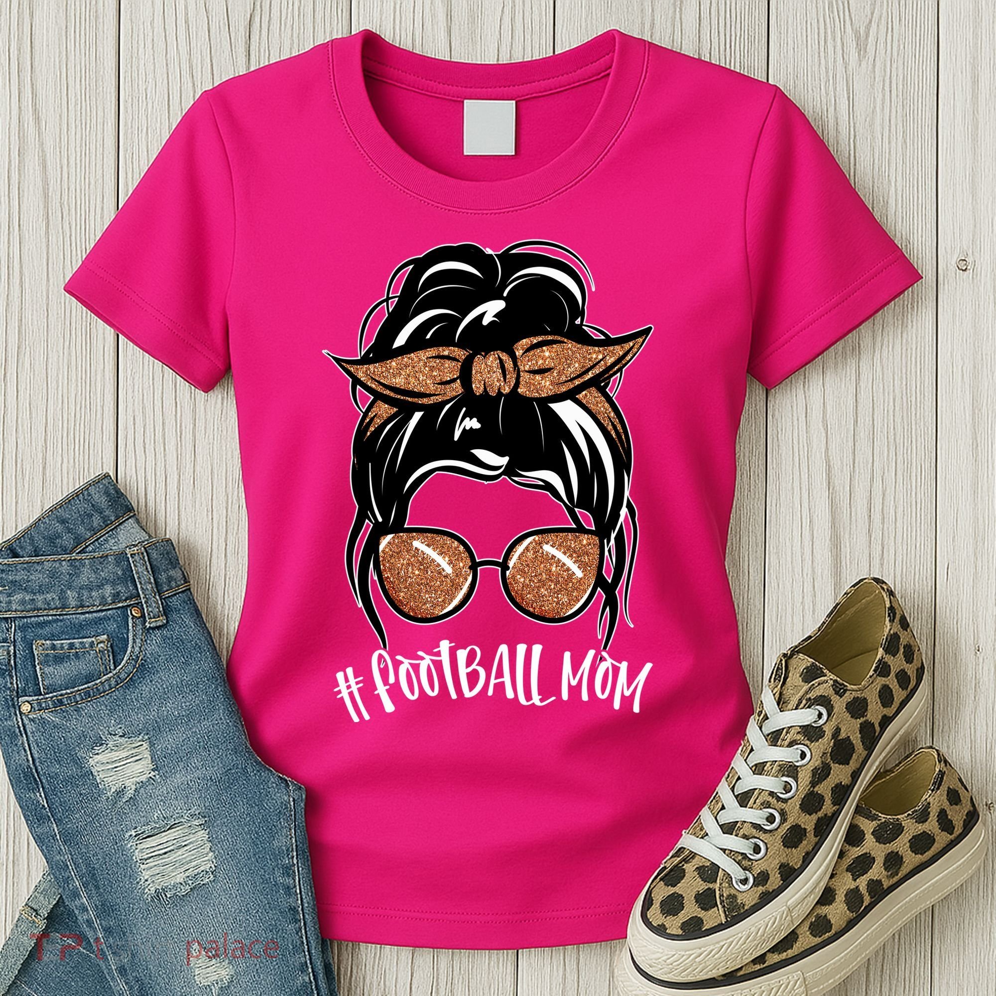 Cute Messy Bun Football Mom Women's T-Shirt