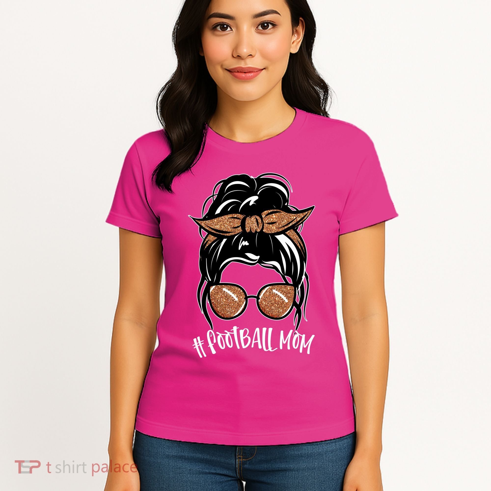Cute Messy Bun Football Mom Women's T-Shirt