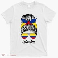 Colombia Messy Bun Cute Colombian Flag Pride Women Girls T-Shirt thumb 0