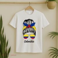Colombia Messy Bun Cute Colombian Flag Pride Women Girls T-Shirt thumb 2