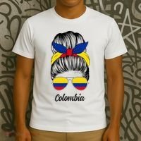 Colombia Messy Bun Cute Colombian Flag Pride Women Girls T-Shirt thumb 3