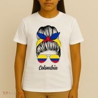 Colombia Messy Bun Cute Colombian Flag Pride Women Girls T-Shirt thumb 4