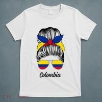 Colombia Messy Bun Cute Colombian Flag Pride Women Girls T-Shirt thumb 5