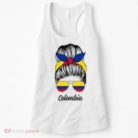 Colombia Messy Bun Cute Colombian Flag Pride Women Girls Women's Tank Top thumb 0