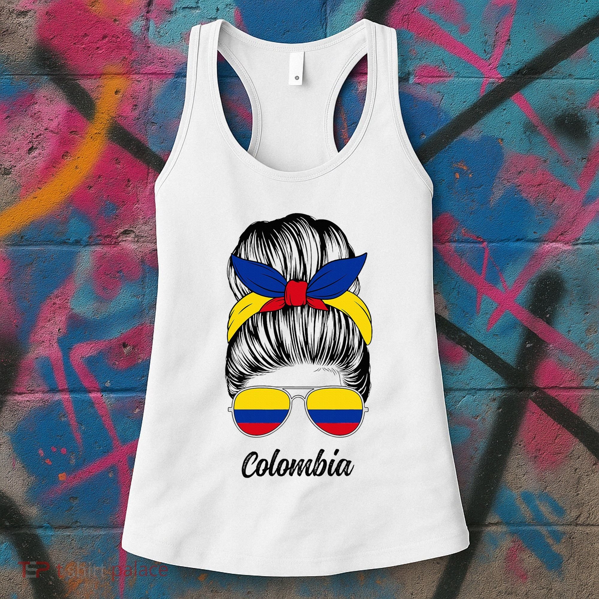 Colombia Messy Bun Cute Colombian Flag Pride Women Girls Women's Tank Top