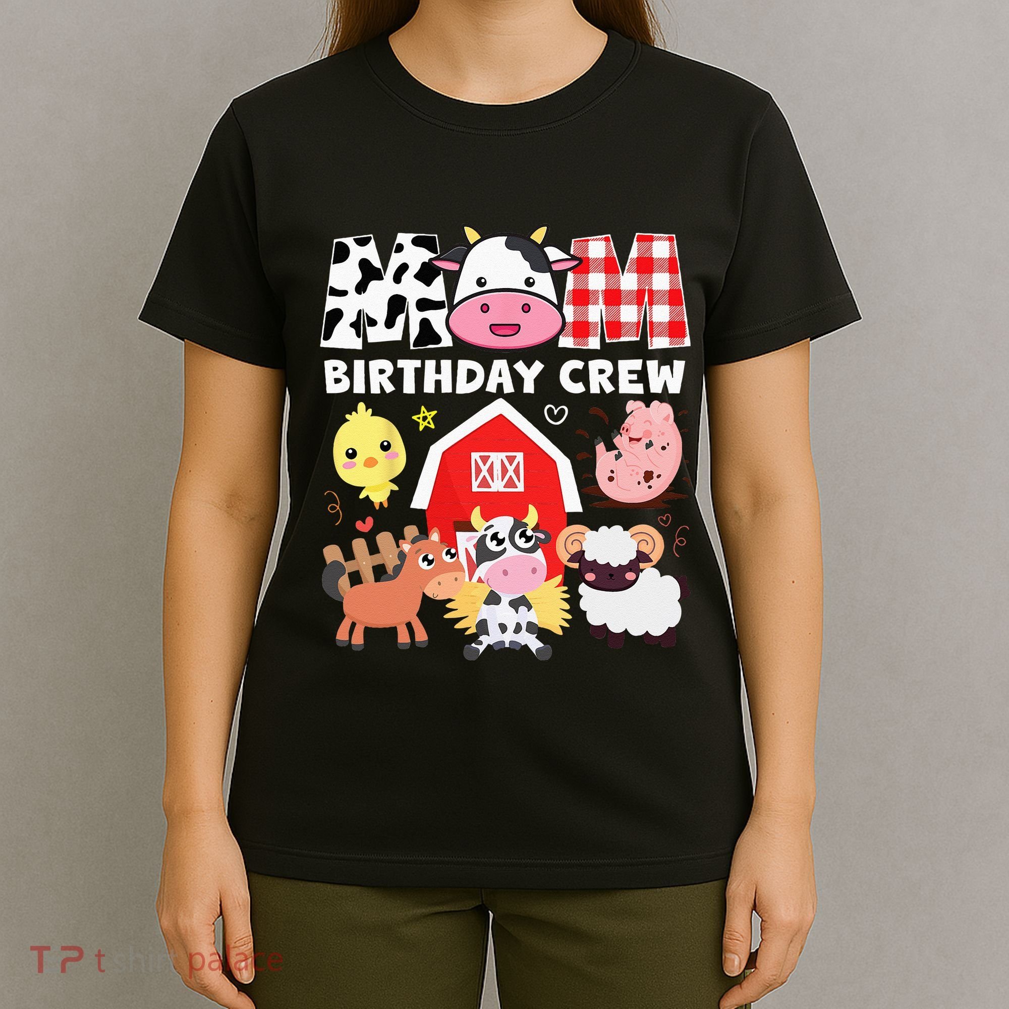 Cow Mom Birthday Crew Farm Theme Animals Kids Birthday Party T-Shirt