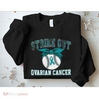 Cancer Month Baseball Strike Out Ovarian Cancer Sweatshirt thumb 2