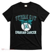 Cancer Month Baseball Strike Out Ovarian Cancer T-Shirt thumb 0