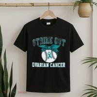 Cancer Month Baseball Strike Out Ovarian Cancer T-Shirt thumb 2