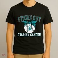Cancer Month Baseball Strike Out Ovarian Cancer T-Shirt thumb 3