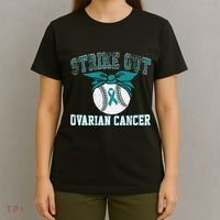 Cancer Month Baseball Strike Out Ovarian Cancer T-Shirt thumb 4