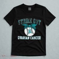 Cancer Month Baseball Strike Out Ovarian Cancer T-Shirt thumb 5