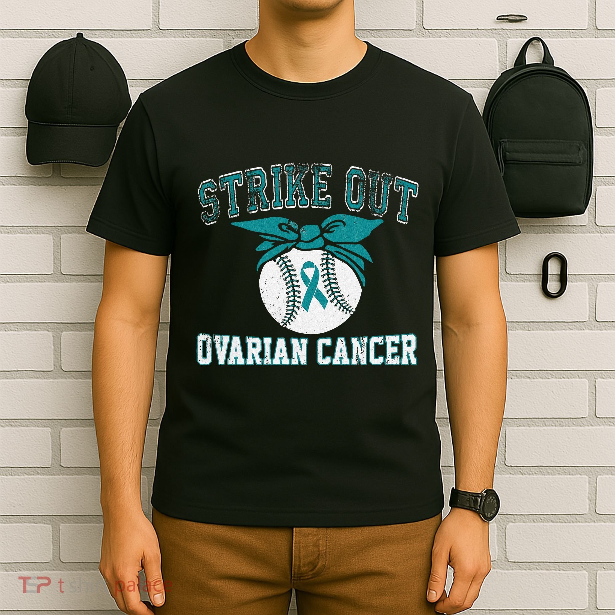 Cancer Month Baseball Strike Out Ovarian Cancer T-Shirt