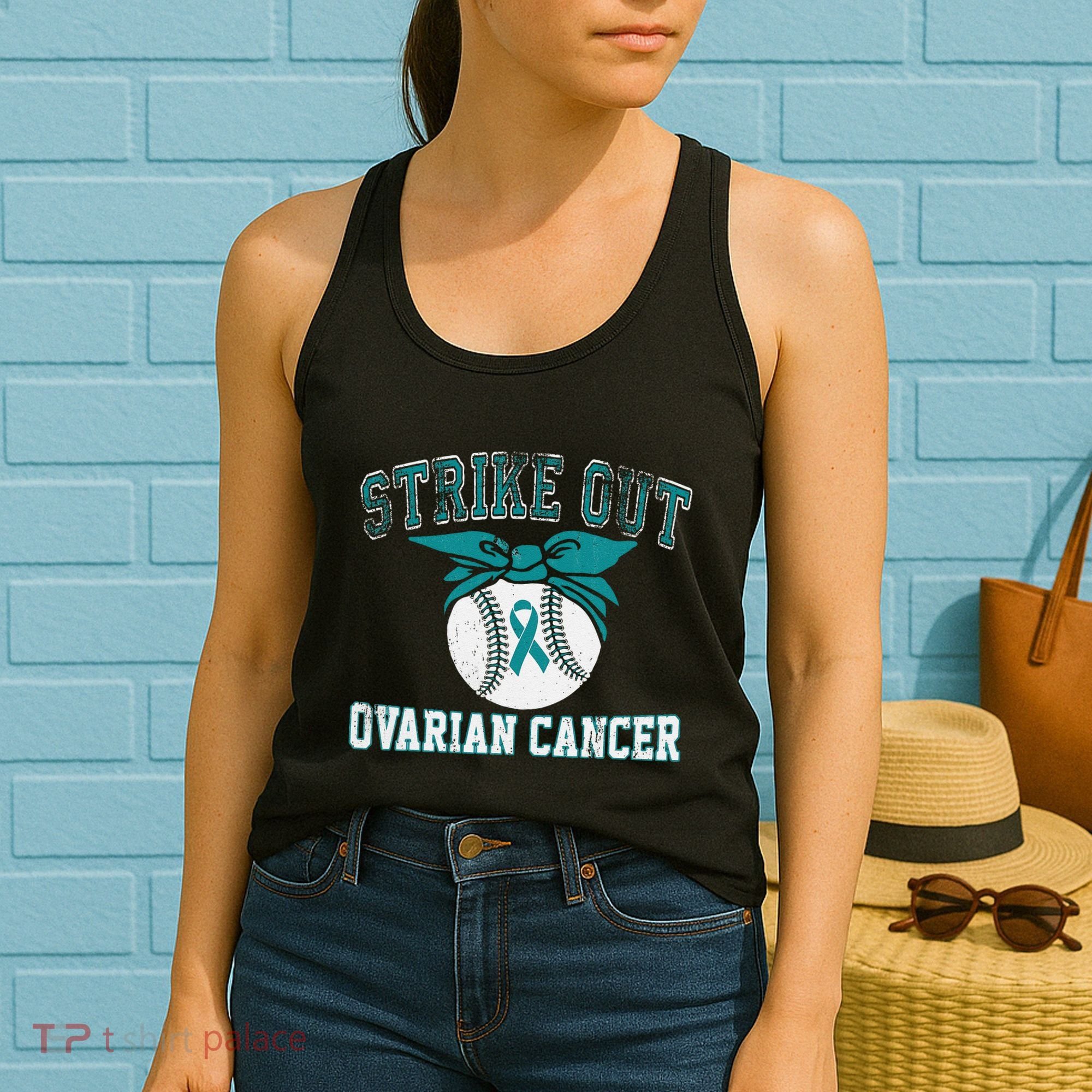 Cancer Month Baseball Strike Out Ovarian Cancer Women's Tank Top