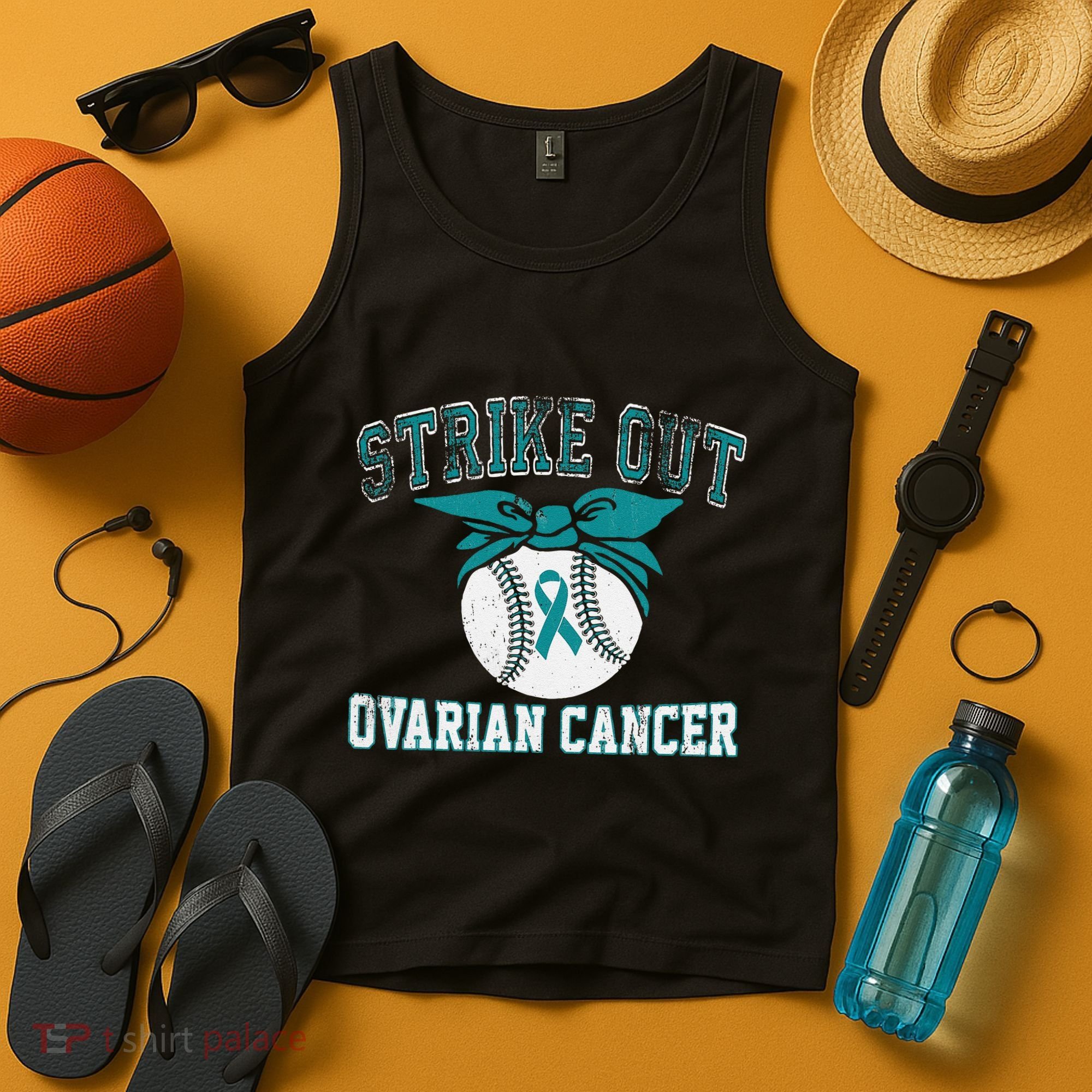 Cancer Month Baseball Strike Out Ovarian Cancer Tank Top